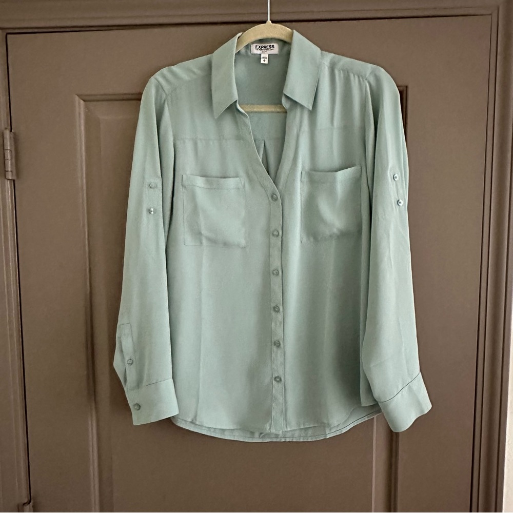 Light Sage Button-Front Blouse